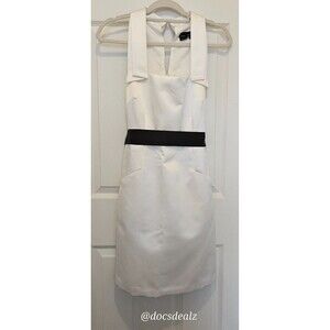 Max & Cleo White Halter Mini Dress with Black Belt and Pockets Size 10